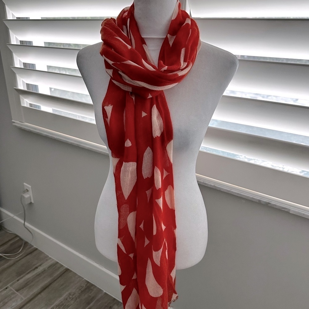 Scarf/Shawl orange &white abstract designs Oblong 72”x 28” NWT